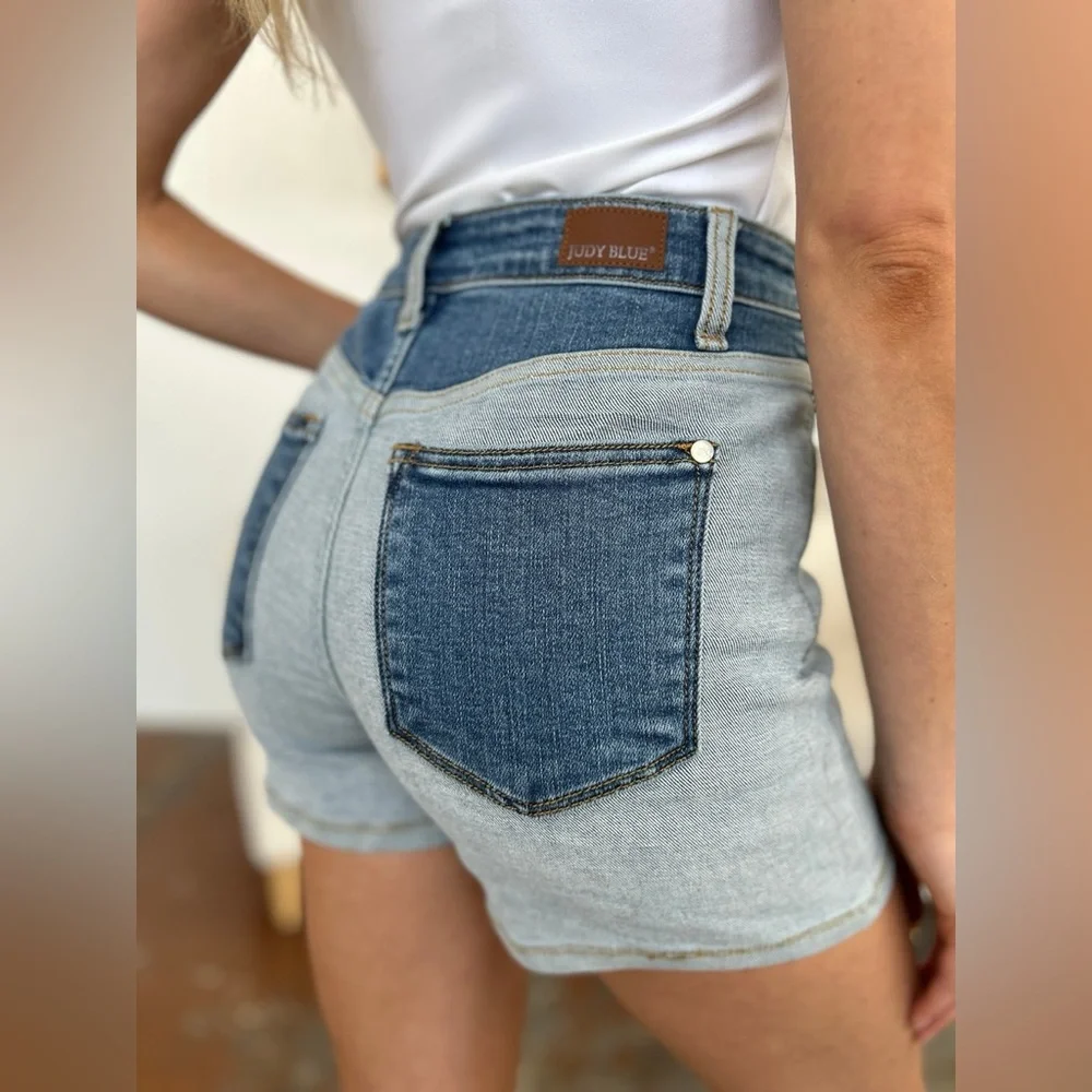 Judy Blue Color Block Denim Jean Shorts